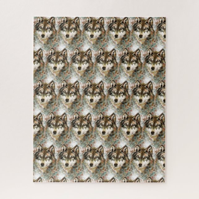 Watercolor Wolf Head Grey Black White Colours Jigsaw Puzzle (Vertical)