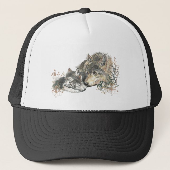 Watercolor Wolf Mom or Dad  Trucker Hat (Front)