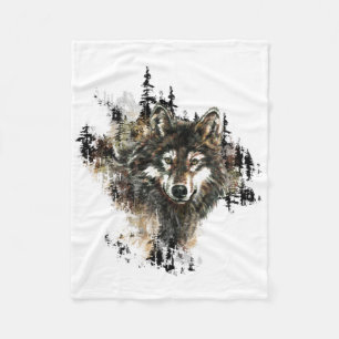 Watercolor Wolf Mountain Animal Art Fleece Blanket