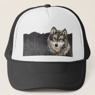 Watercolor Wolf Mountain Wildlife Animal Nature Trucker Hat