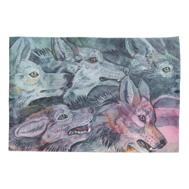 Watercolor Wolf Pack Pillowcase (Back)