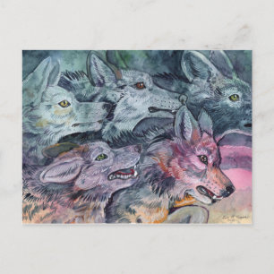 Watercolor Wolf Pack Postcard