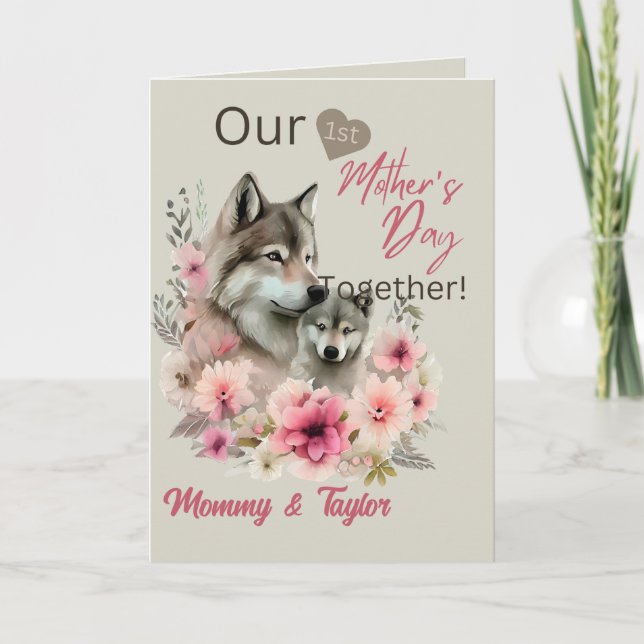 Watercolor Wolf & Pup First Mother's day Card (Front)