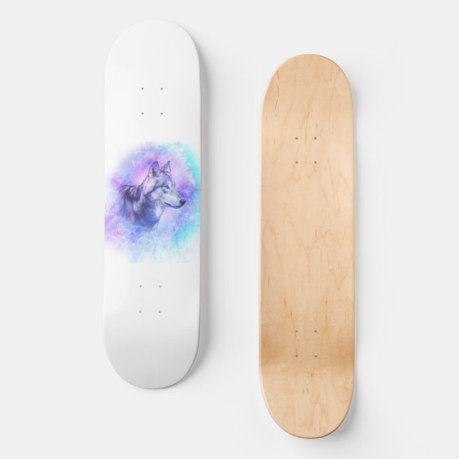 Watercolor Wolf Skateboard (Front)