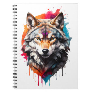 Watercolor Wolf Splatter Art Portrait Splash Ink Notebook