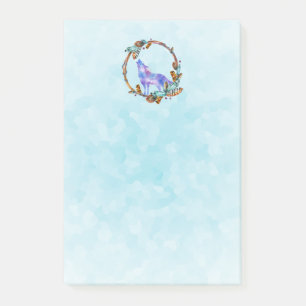 Watercolor Wolf Standing in a Boho Style Wreath Post-it Notes