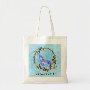 Watercolor Wolf Standing in a Boho Style Wreath Tote Bag
