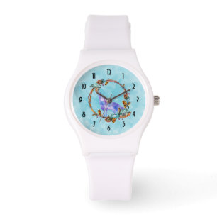 Watercolor Wolf Standing in a Boho Style Wreath Watch