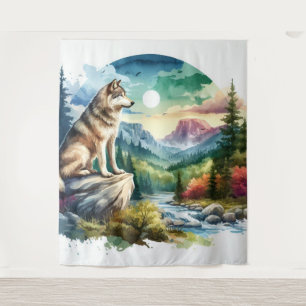 Watercolor Wolf  Tapestry