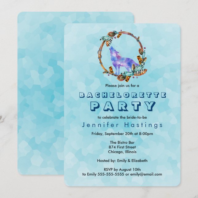 Watercolor Wolf  - Wild Boho Style Bachelorette Invitation (Front/Back)