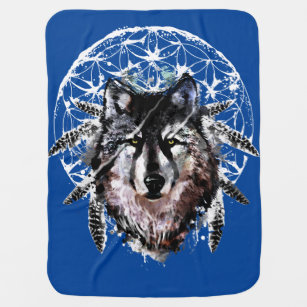 Watercolor Wolf Wild Spirit Animal Baby Blanket