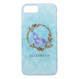 Watercolor Wolf with a Boho Style Wreath Custom Case-Mate iPhone Case