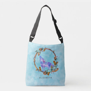 Watercolor Wolf with a Boho Style Wreath Custom Crossbody Bag
