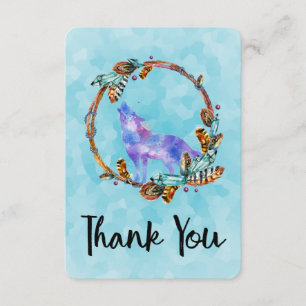 Watercolor Wolf with a Boho Style Wreath Thank You