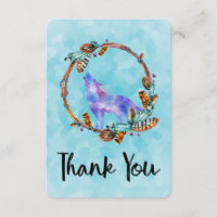Watercolor Wolf with a Boho Style Wreath Thank You