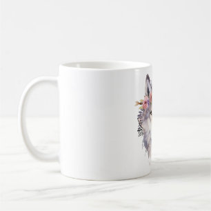 Watercolor Wolf with Flowers in Nature Coffee Mug