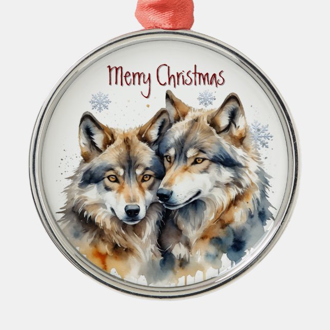 Watercolor Wolf Wolves Animal Nature Art Metal Ornament (Front)