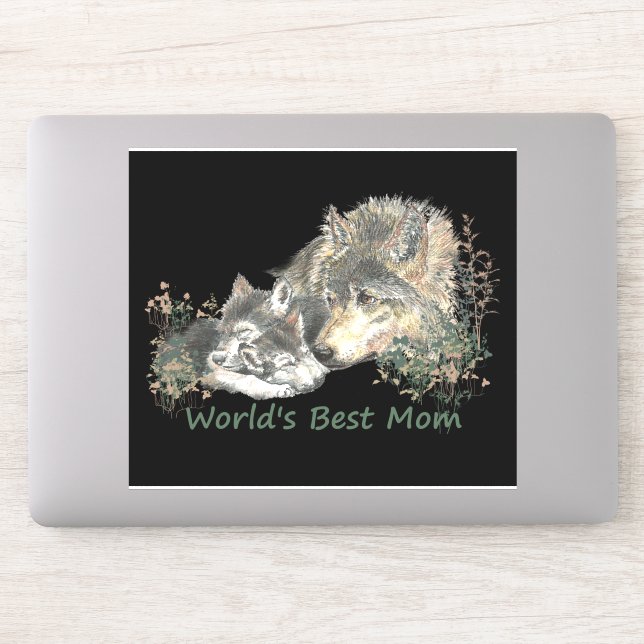 Watercolor Wolf World's Best Mom & Cubs (Computer)