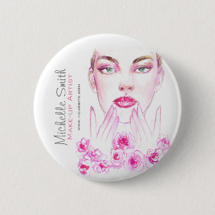 Watercolor woman and roses beauty salon branding 2 inch round button