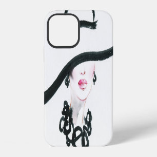 Watercolor woman portrait, abstract fashion illust iPhone 12 case