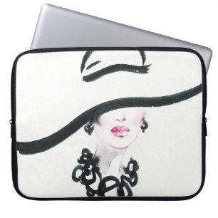 Watercolor woman portrait, abstract fashion illust laptop sleeve