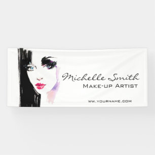 Watercolor woman portrait makeup artist branding banner