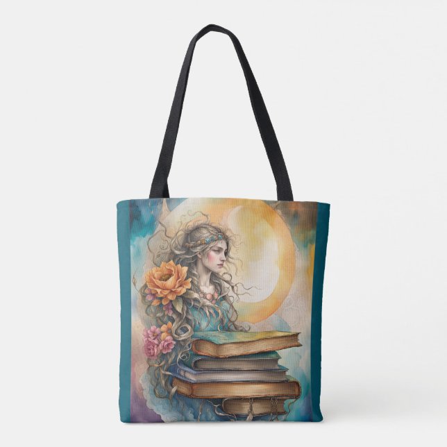 Watercolor Woman Reading Birthday Gift Tote Bag (Back)