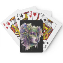 WATERCOLOR WOMANS FACE WITH MARDI GRAS MASK