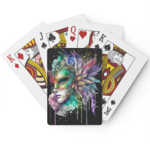 WATERCOLOR WOMANS FACE WITH MARDI GRAS MASK