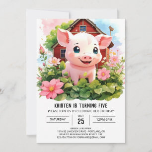 Watercolor Wonderland Farmyard Girl Birthday Invitation