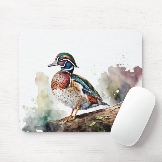 Watercolor Wood Duck Mouse Pad (With Mouse)