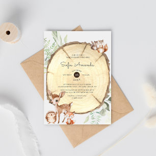 Watercolor Wood Slices Woodland Baby Shower Invitation