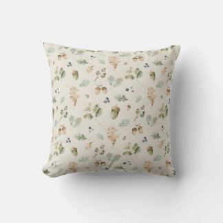 Watercolor Woodland Acorns Oak Leaves and Berries Throw Pillow