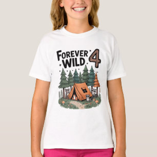 Watercolor Woodland animal camper 4th birthday T-Shirt