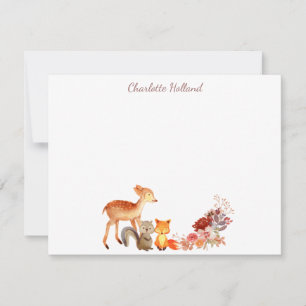 Watercolor Woodland Animal Floral Personalized Card