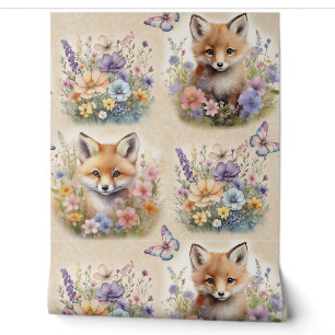 Watercolor Woodland Animal Fox Floral Butterfly Wallpaper