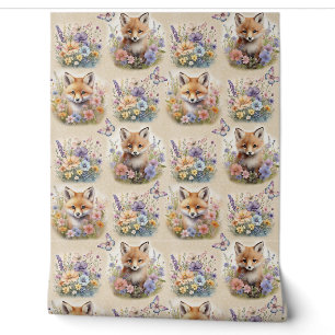 Watercolor Woodland Animal Fox Floral Butterfly Wallpaper