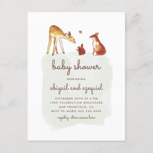 Watercolor Woodland Animal Friends Baby Shower Invitation Postcard