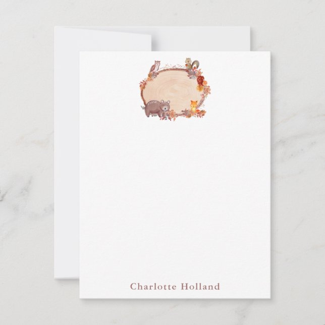 Watercolor Woodland Animal Personalized Stationery Card (Front)