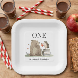 Watercolor Woodland Animals 1st Birthday Party Paper Plate