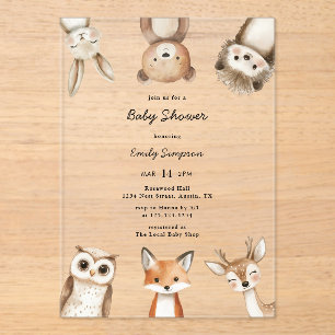 Watercolor Woodland Animals Baby Shower Acrylic Invitations