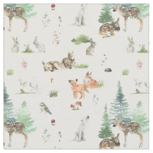 Watercolor Woodland Animals Baby Shower  Fabric