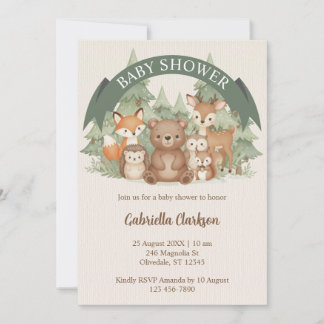 Watercolor Woodland Animals Baby Shower Invitation