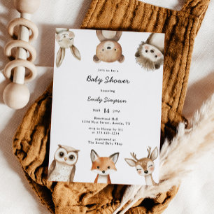 Watercolor Woodland Animals Baby Shower Invitation