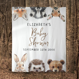 Watercolor Woodland Animals Baby Shower Photo Prop Tapestry