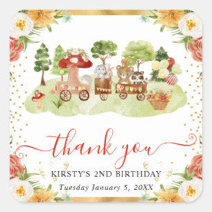 Watercolor Woodland Animals Birthday Square Sticker