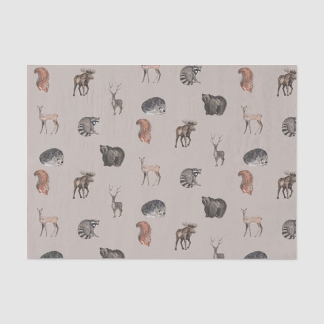 Watercolor Woodland Animals - Deer, Bear, Squirrel Tissue Paper (Front)