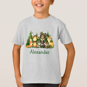 Watercolor Woodland Animals Forest Kid's Gray T-Shirt