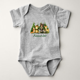 Watercolor Woodland Animals Forest Trees Baby Bodysuit