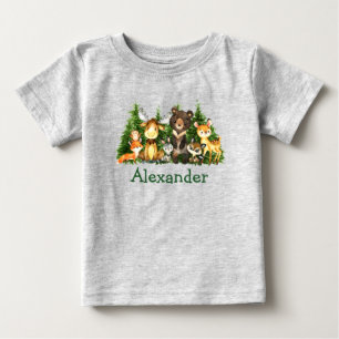 Watercolor Woodland Animals Forest Trees Baby T-Shirt